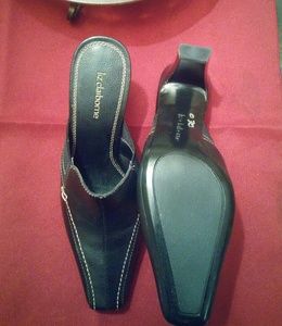 Black Leather Slides